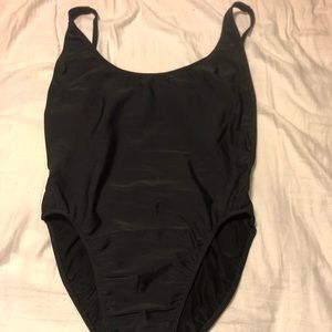 High thigh low black swimsuit one piece